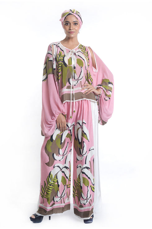 Floral printed antifit top and pants with french knot embroidery detailing (SET)