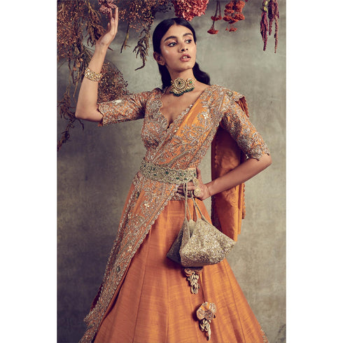 Mango yellow embroidered lehenga set
