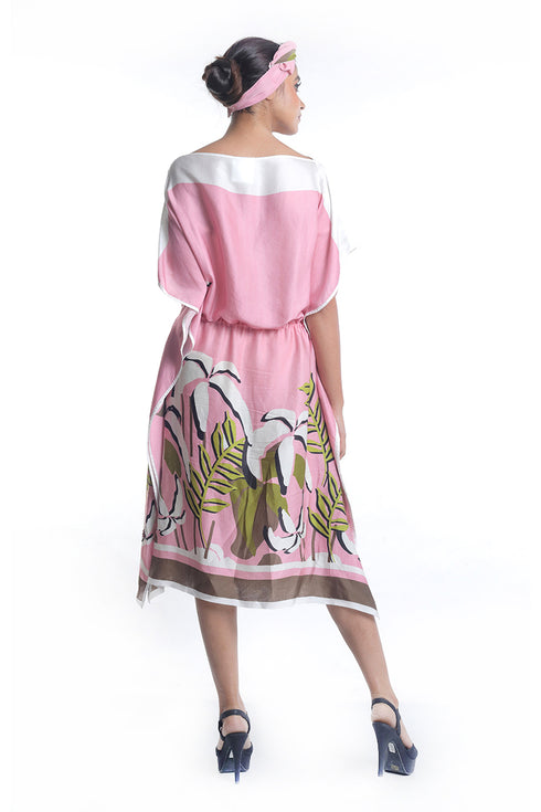 Floral printed kaftan dress with french knot embroidery detailing