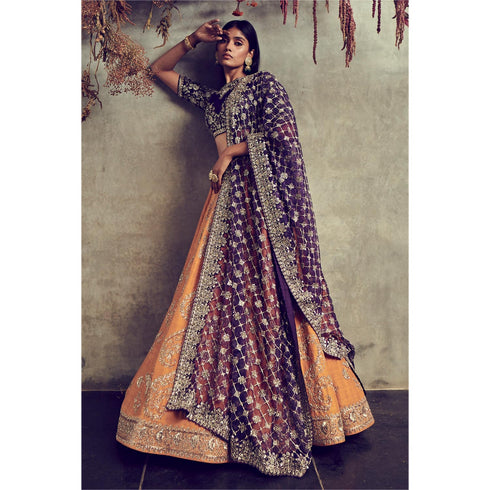 Mango yellow embroidered lehenga set