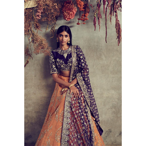 Mango yellow embroidered lehenga set