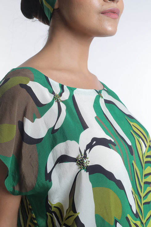 Floral printed crop top and pants with french knot embroidery detailing (SET)