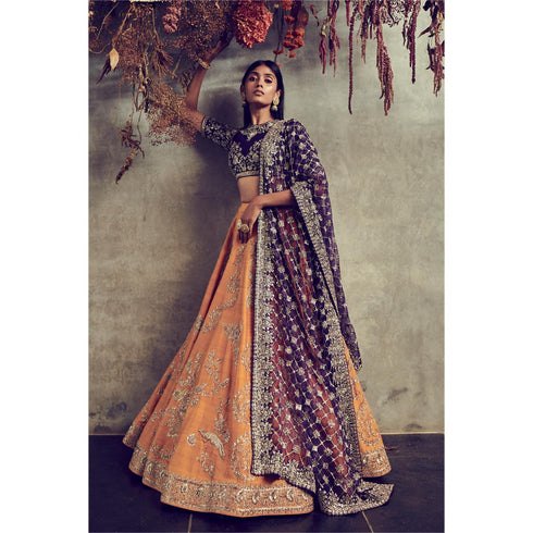 Mango yellow embroidered lehenga set
