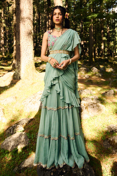 Geometric & Jungle Print Saree