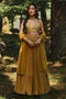 Ochre Yellow Flame Print 3- Layered Lehenga