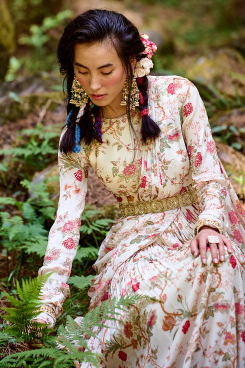 Floral Print Draped Anarkali