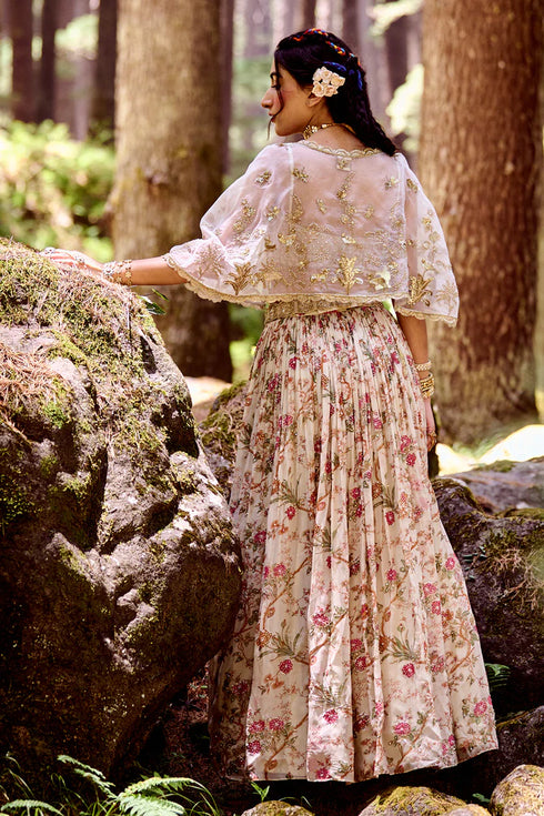 Off White Floral Printed Lehenga Set