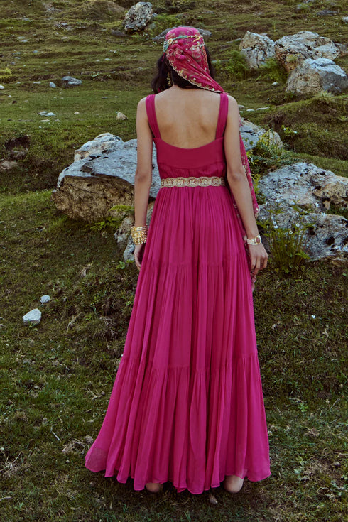 Pink 3- Layered Maxi Dress
