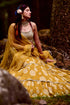 Ochre Yellow 3- Layered Rose Print Lehenga