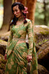 Fern Green Big Rose Print Pre - Draped Saree