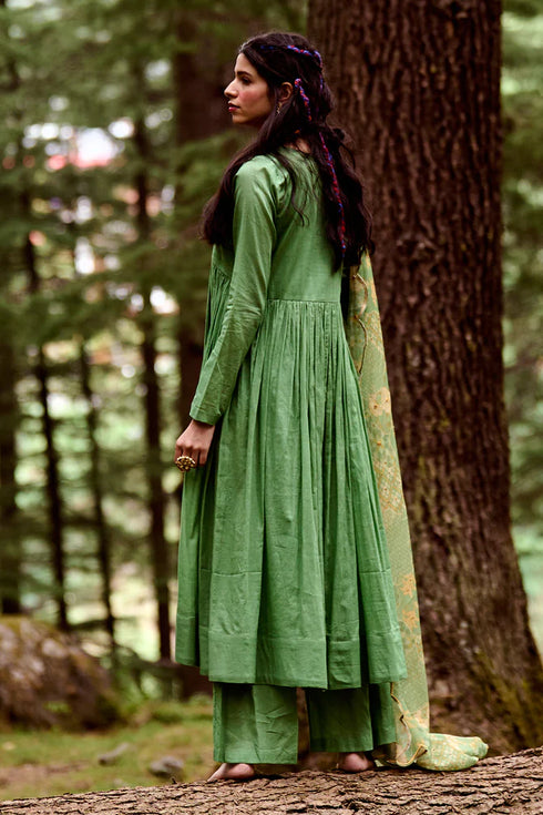 Green V-Cut Anarkali