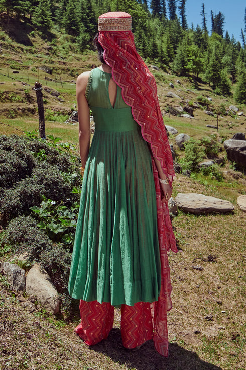 Forest Green Hand Embroidered Kalidar Anarkali Set