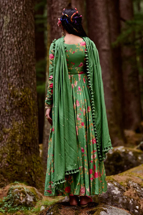 Fern Green Anar Print Anarkali
