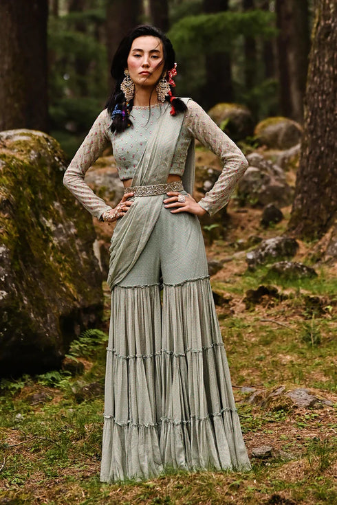 Flame Print Sharara Saree