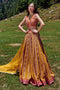 Ochre Yellow Rose Border Print Lehenga