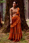 Rust Orange 4- Layered Pre-Draped Saree
