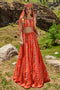 Poppy Red Border Print Lehenga and Blouse