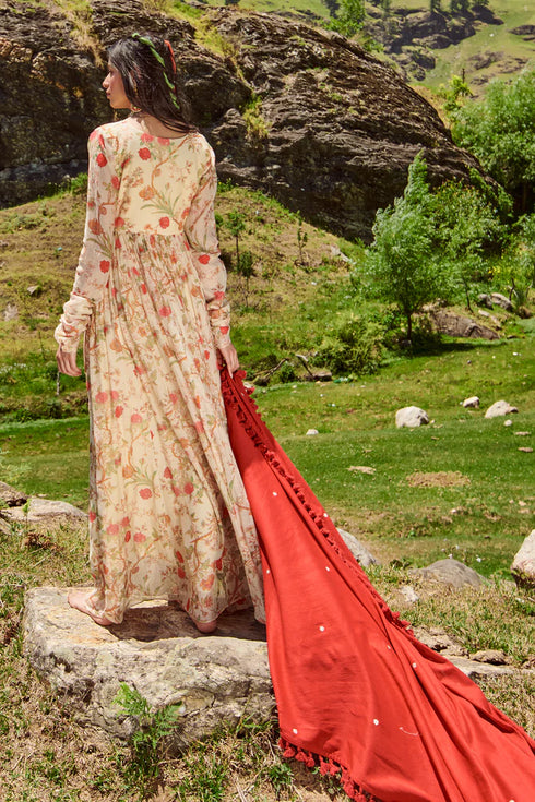 Off - White Floral Print Potli Anarkali