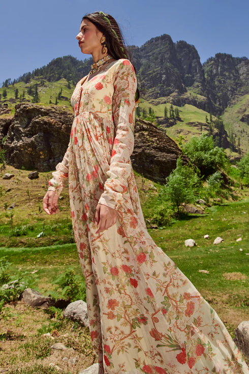 Off - White Floral Print Potli Anarkali