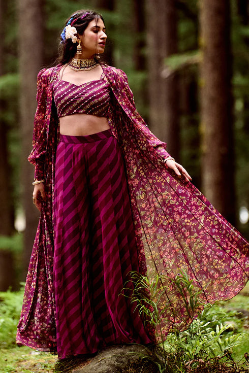 Grape Purple Embellished Jacket Set