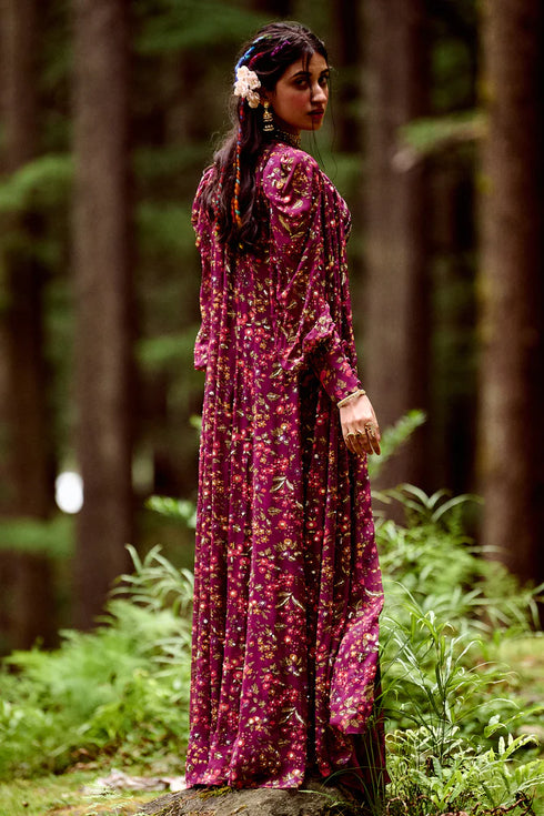 Grape Purple Embellished Jacket Set