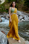 Flowy Ochre Yellow Pre-Draped Saree