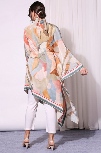 Conversational printed jumpsuit with waist tie-up