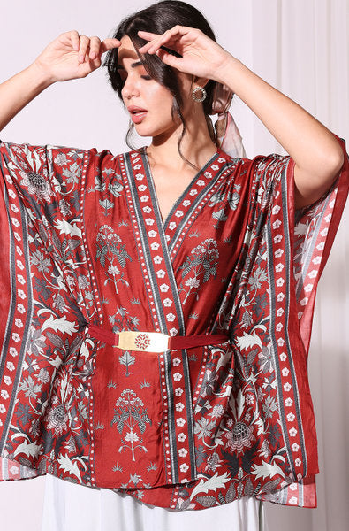 Night Floral Printed Kaftaan And Flared Pants