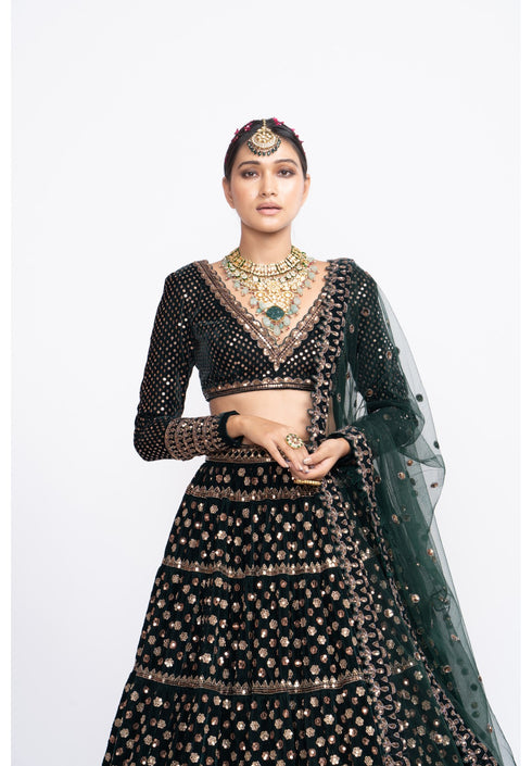 Deep Green floral lehenga set