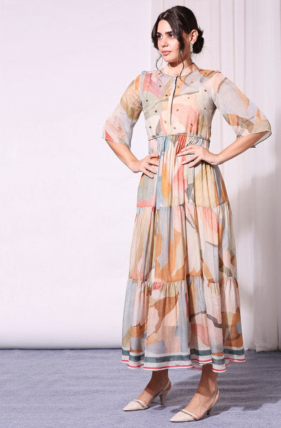 Conversational Printed Tiered Dress