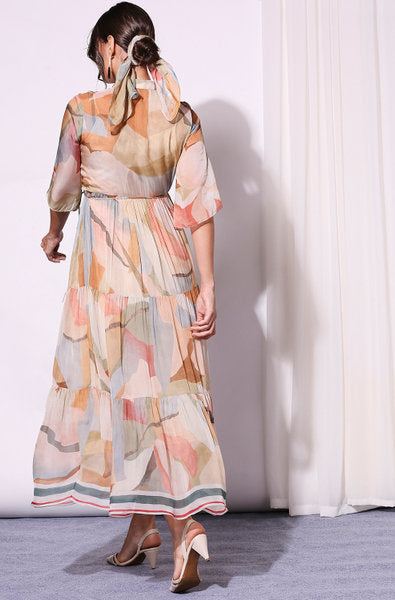 Conversational Printed Tiered Dress