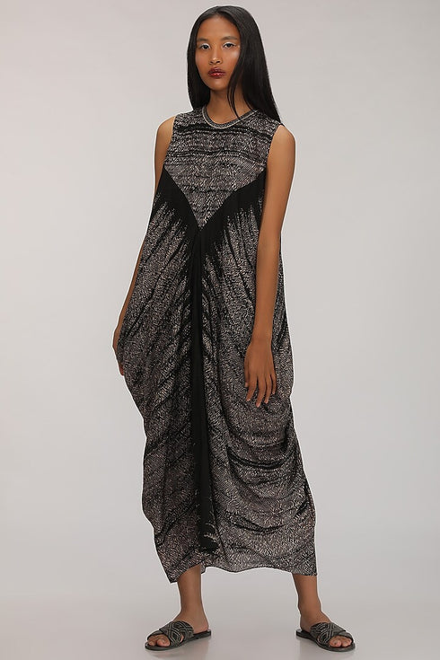 Shibori Dress With Side Cowls