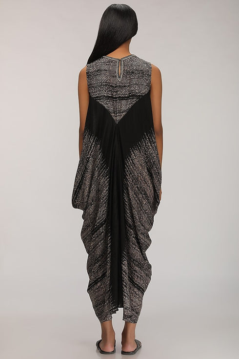 Shibori Dress With Side Cowls