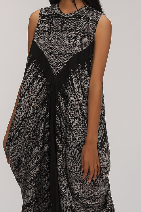 Shibori Dress With Side Cowls