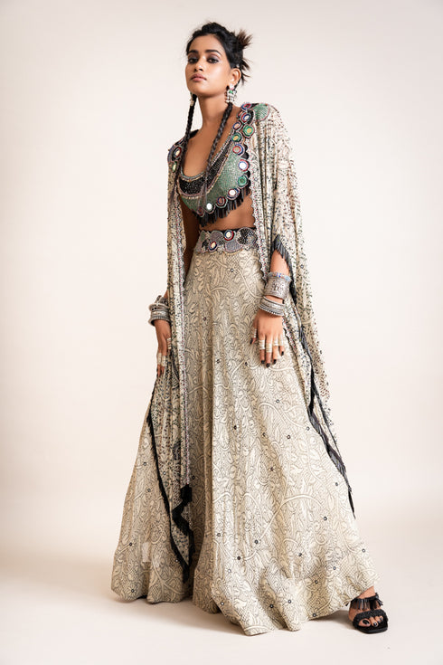 Kaftan Jacket With Circular Pants Set