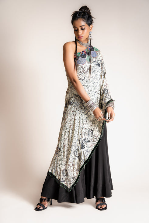 One Shoulder Cape Set