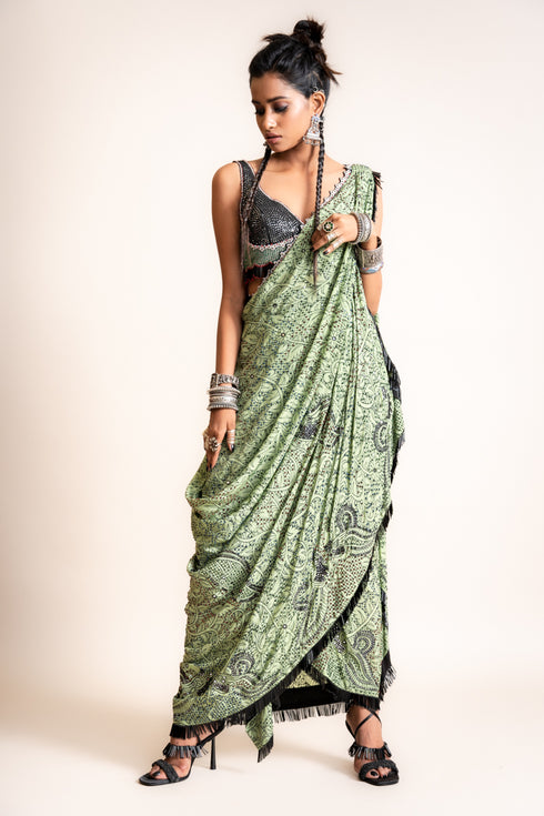 Pre-Draped Sari With Blouse Set