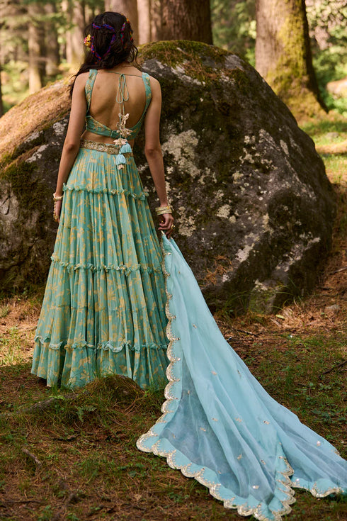 Tea Pot Blue Bagh Print Lehenga