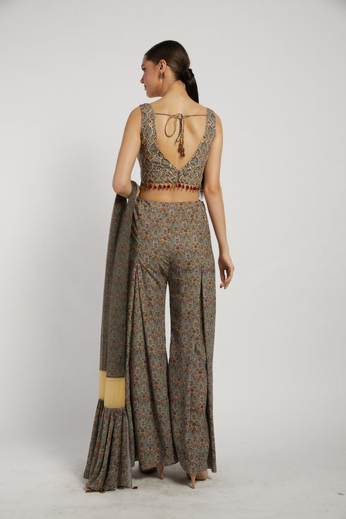 Olive Green printed Dalia Palazzo Pant Set