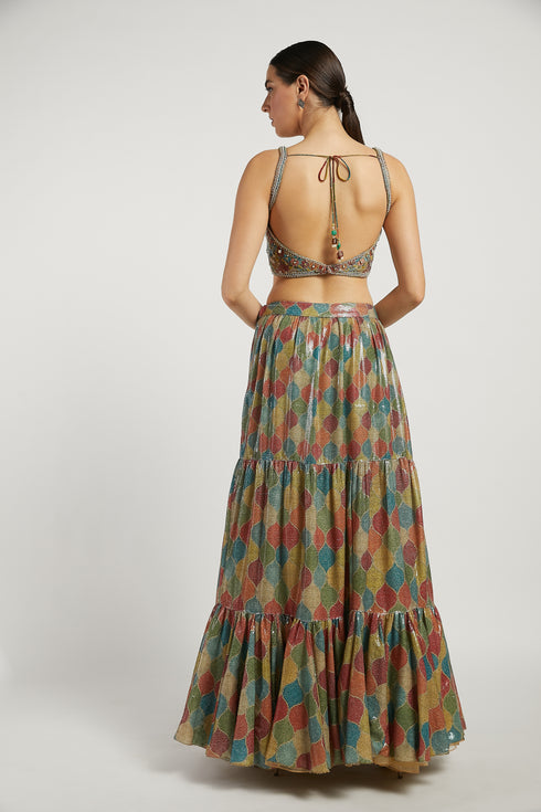 Multicolour Trellis Rabia Lehenga Set