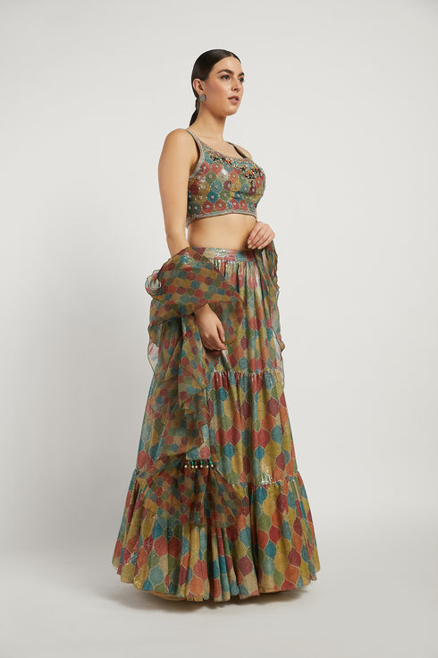 Multicolour Trellis Rabia Lehenga Set