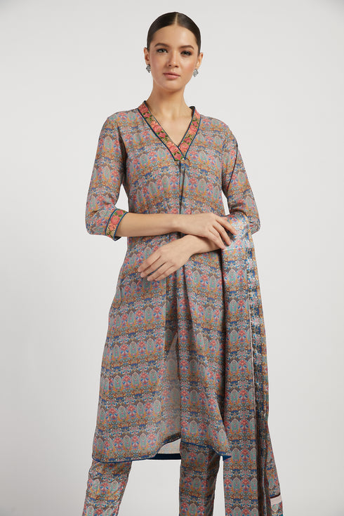 Aquamarine Printed Dalia kurta set with buti work