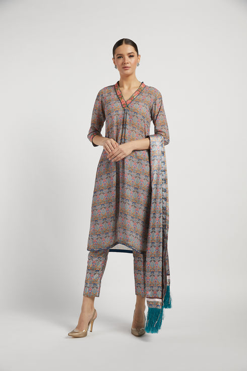 Aquamarine Printed Dalia kurta set with buti work