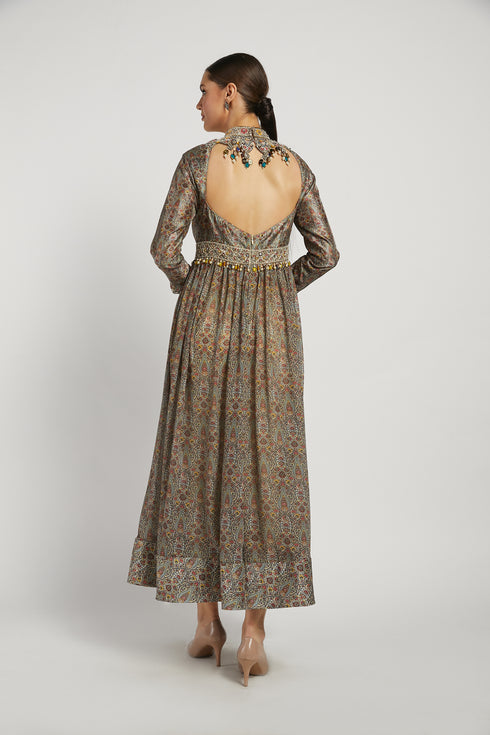 Olive Green Printed & Embroidered Dalia Anarkali Set