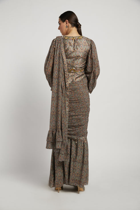 Olive Printed Sairaa Saree Set