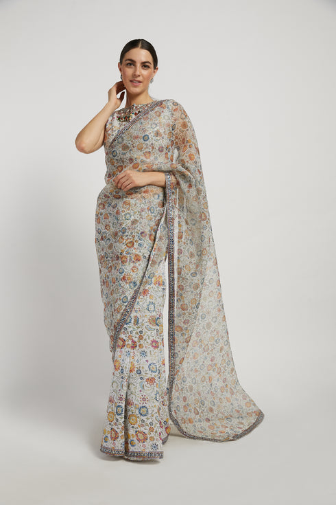 Ivory Printed Tamara Saree Set