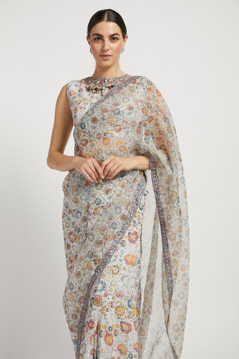 Ivory Printed Tamara Saree Set