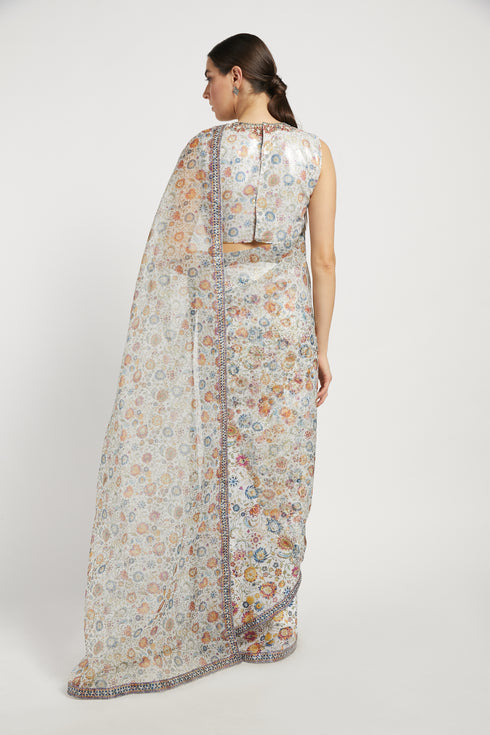 Ivory Printed Tamara Saree Set