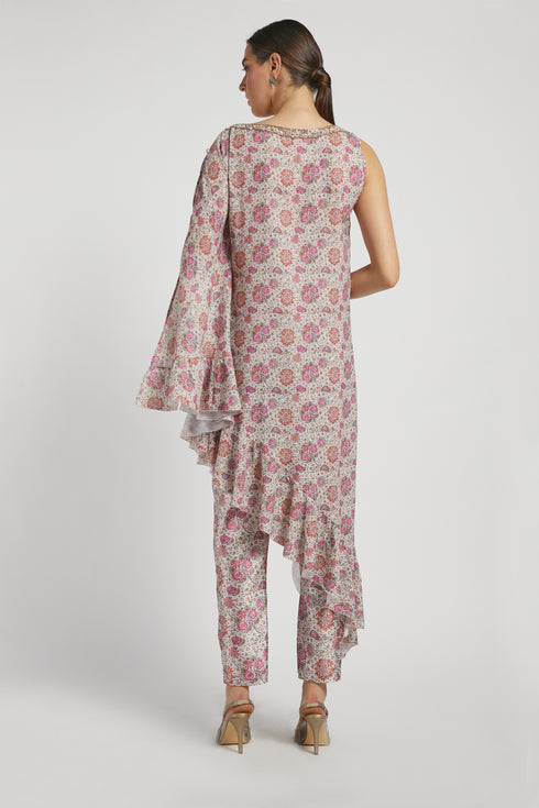 Pink Bloom Printed Lana Cape & Pant Set
