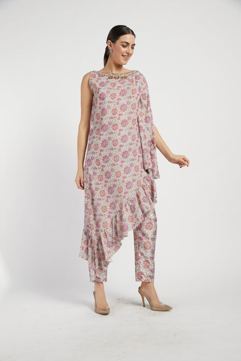 Pink Bloom Printed Lana Cape & Pant Set